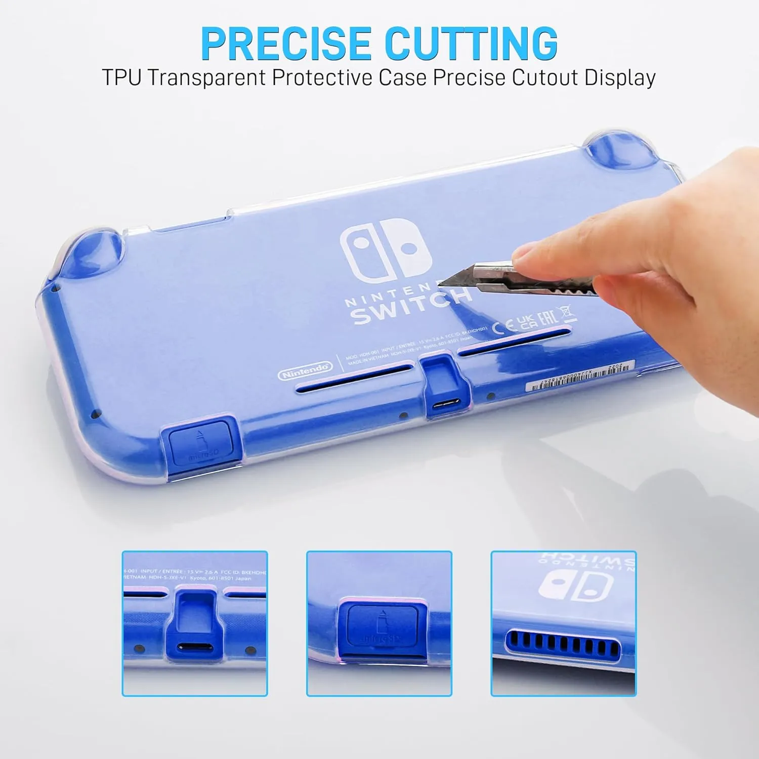 RHOTALL Carrying Case for Nintendo Switch Lite,Shockproof Portable Accessories Bundle Travel Bag,TPU Case Cover with Screen Protector,10 Thumb Grips (Blue)