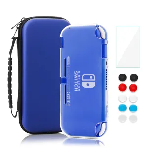 RHOTALL Carrying Case for Nintendo Switch Lite,Shockproof Portable Accessories Bundle Travel Bag,TPU Case Cover with Screen Protector,10 Thumb Grips (Blue)