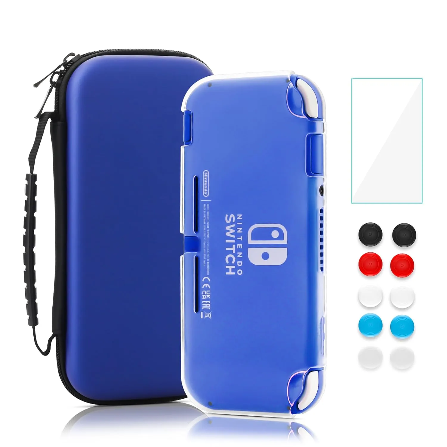 RHOTALL Carrying Case for Nintendo Switch Lite,Shockproof Portable Accessories Bundle Travel Bag,TPU Case Cover with Screen Protector,10 Thumb Grips (Blue)