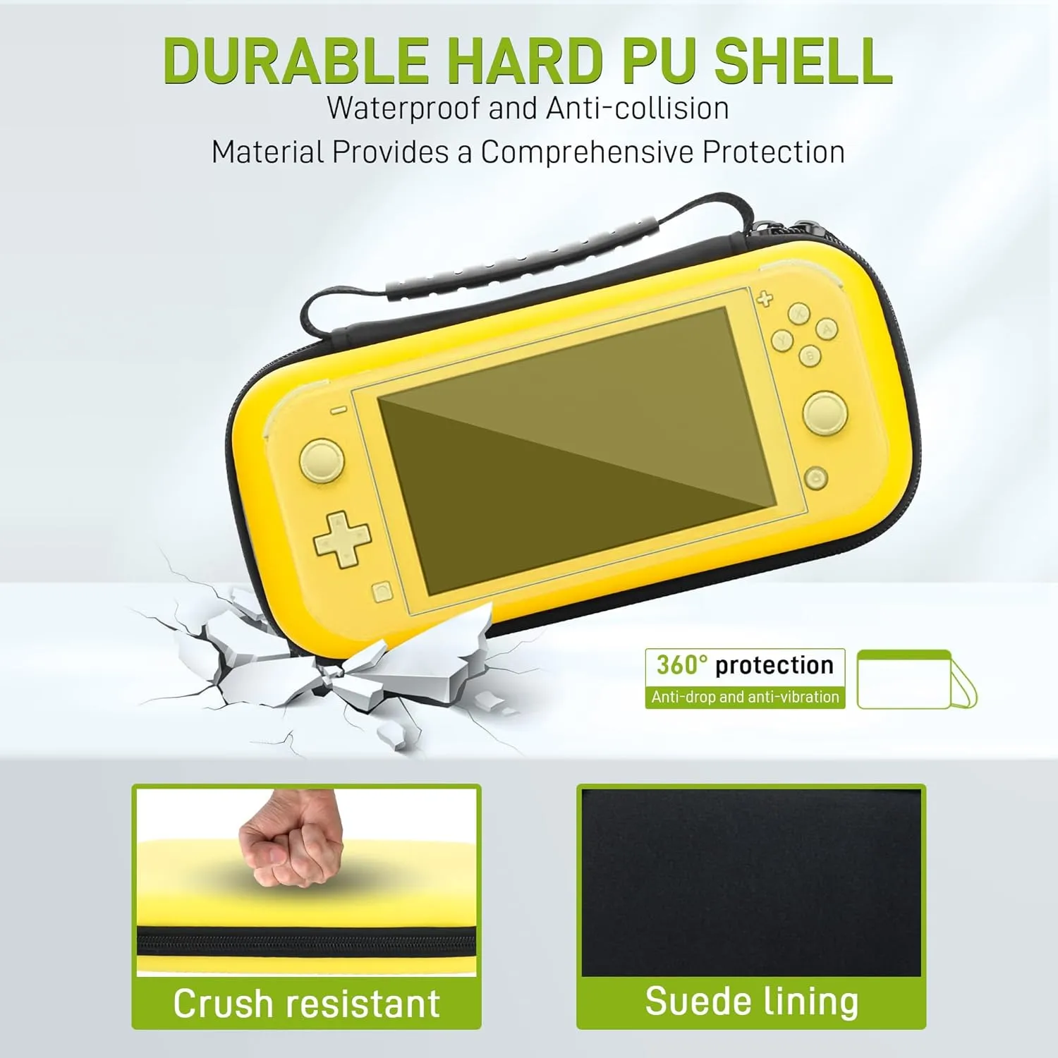 RHOTALL Carrying Case for Nintendo Switch Lite,Shockproof Portable Accessories Bundle Travel Bag,TPU Case Cover with Screen Protector,10 Thumb Grips (Yellow)