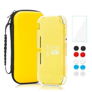 RHOTALL Carrying Case for Nintendo Switch Lite,Shockproof Portable Accessories Bundle Travel Bag,TPU Case Cover with Screen Protector,10 Thumb Grips (Yellow)