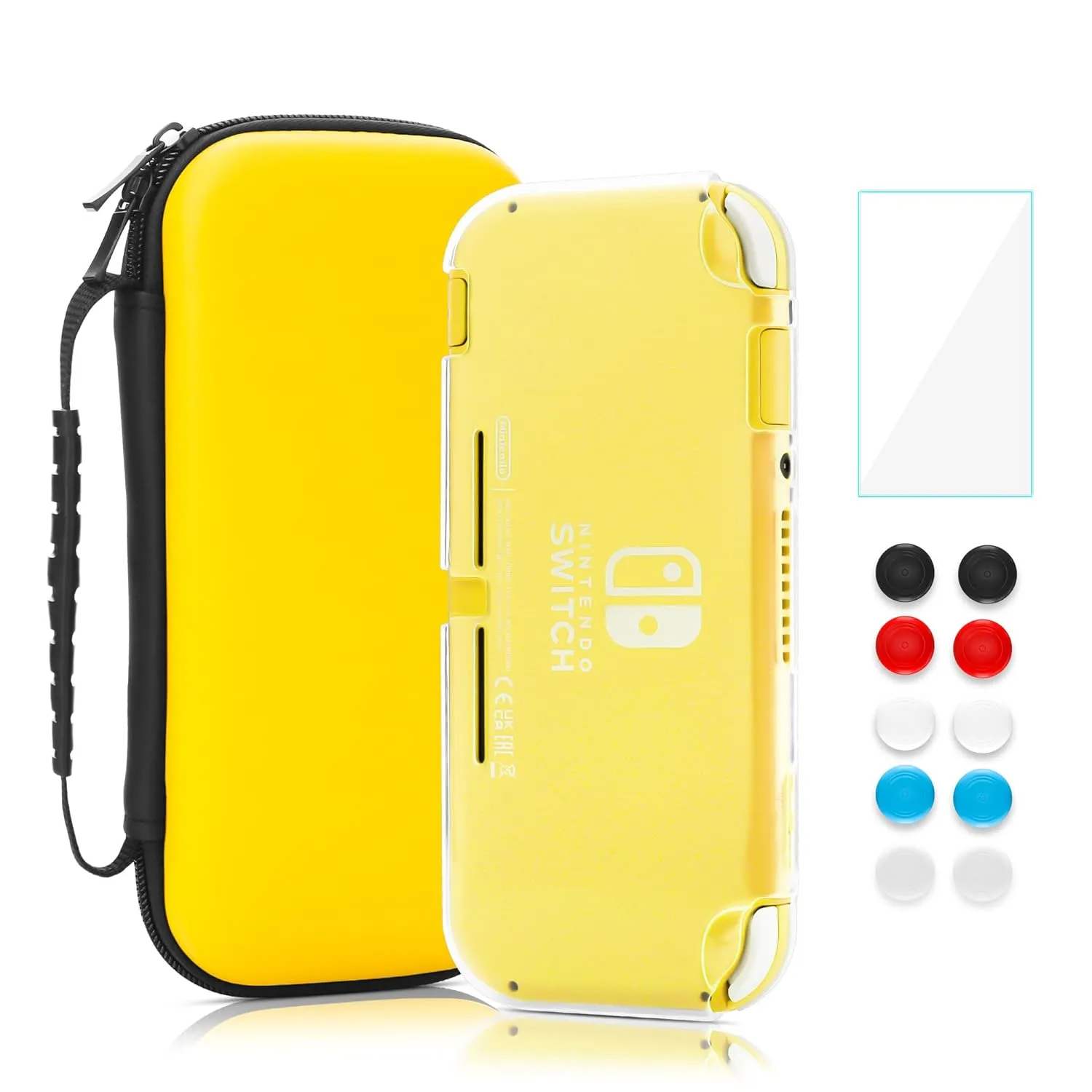 RHOTALL Carrying Case for Nintendo Switch Lite,Shockproof Portable Accessories Bundle Travel Bag,TPU Case Cover with Screen Protector,10 Thumb Grips (Yellow)