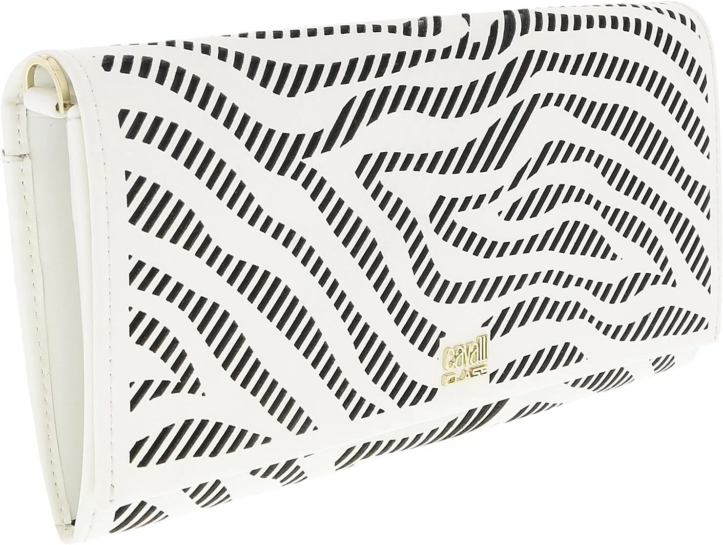 ROBERTO CAVALLI GQLPA4 B20 White/Black Audrey 8 Long Size Wallet W/Strap for Womens