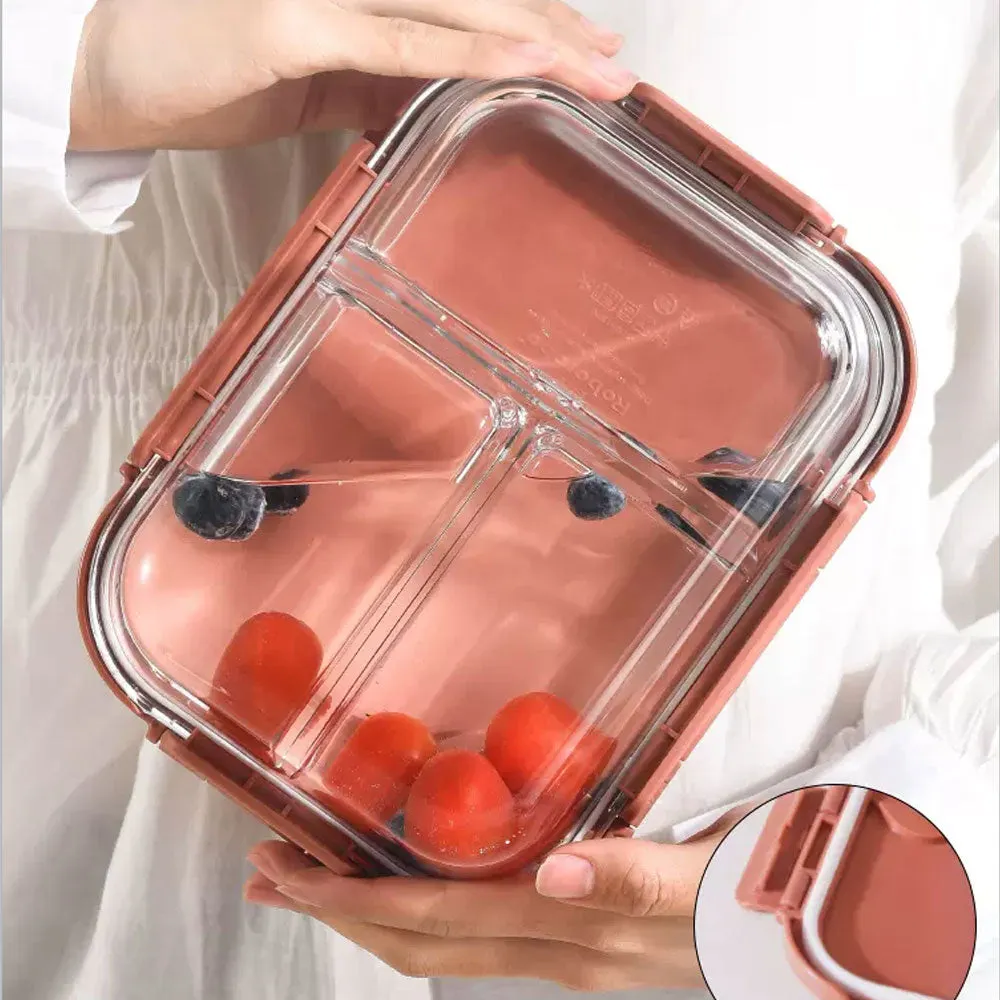 Roborobo Clark Divided Heat-Resistant Glass Food Storage Container - Finnish Red, 1000ml