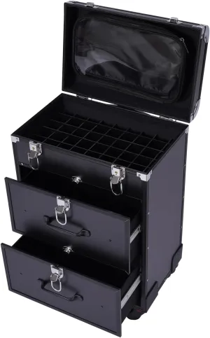 Rolling Makeup Case, Large Cosmetic Trolley with Locks, Make up Bag with dividers, Cosmetics Storage Organizer for Professional Make-Up Artists Hairdressers Nail Technicians, Black