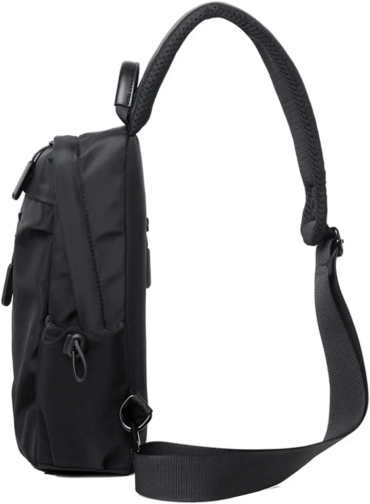 ROUROU Chest Bag for Men Large Capacity Crossbody Bag Hiking Shoulder Bag Breathable for Outdoors with USB Charger Port