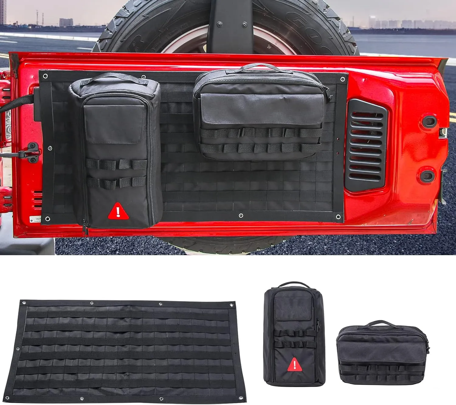 RT-TCZ Tailgate Storage Bag Tool Kit Cargo Organizer Storage Pockets Canvas for Jeep Wrangle TJ JK JKU JL JLU 1997-2022,3PCS
