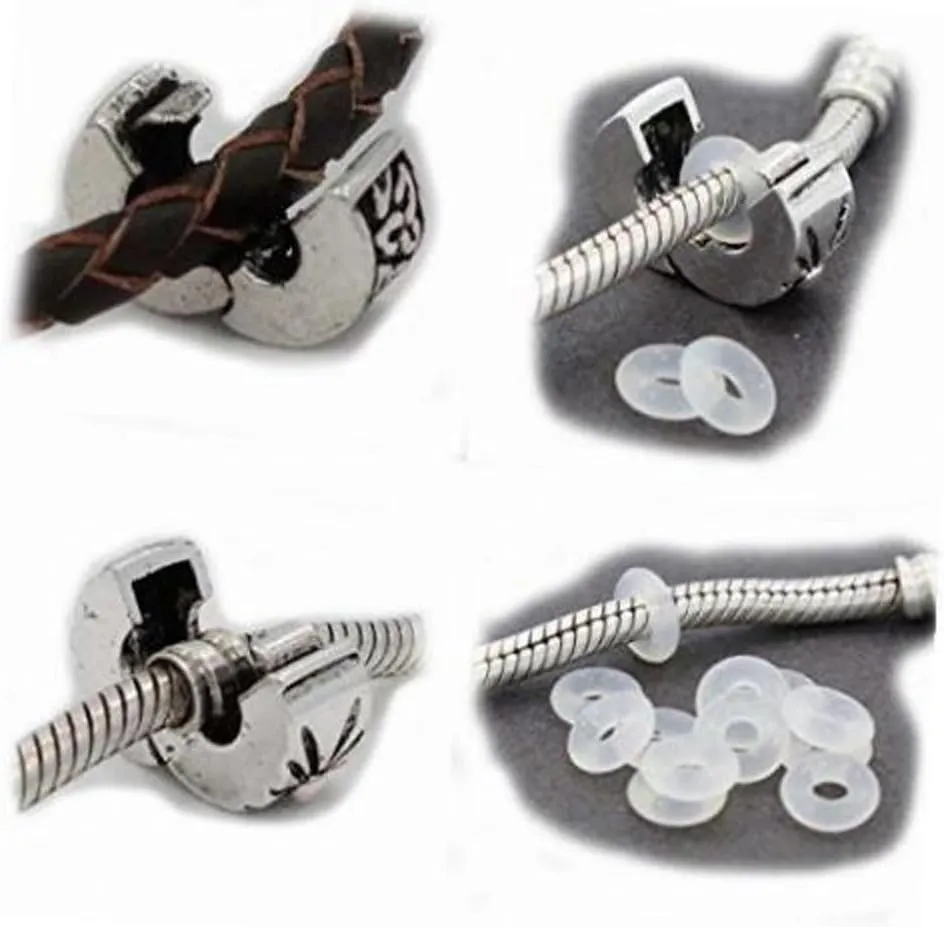 RUBYCA Clip Lock Clasps Beads w/Silicone O-Ring Stopper fit European Charm Bracelet (20pcs Silver)