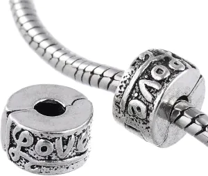 RUBYCA Clip Lock Clasps Beads w/Silicone O-Ring Stopper fit European Charm Bracelet (20pcs Silver)