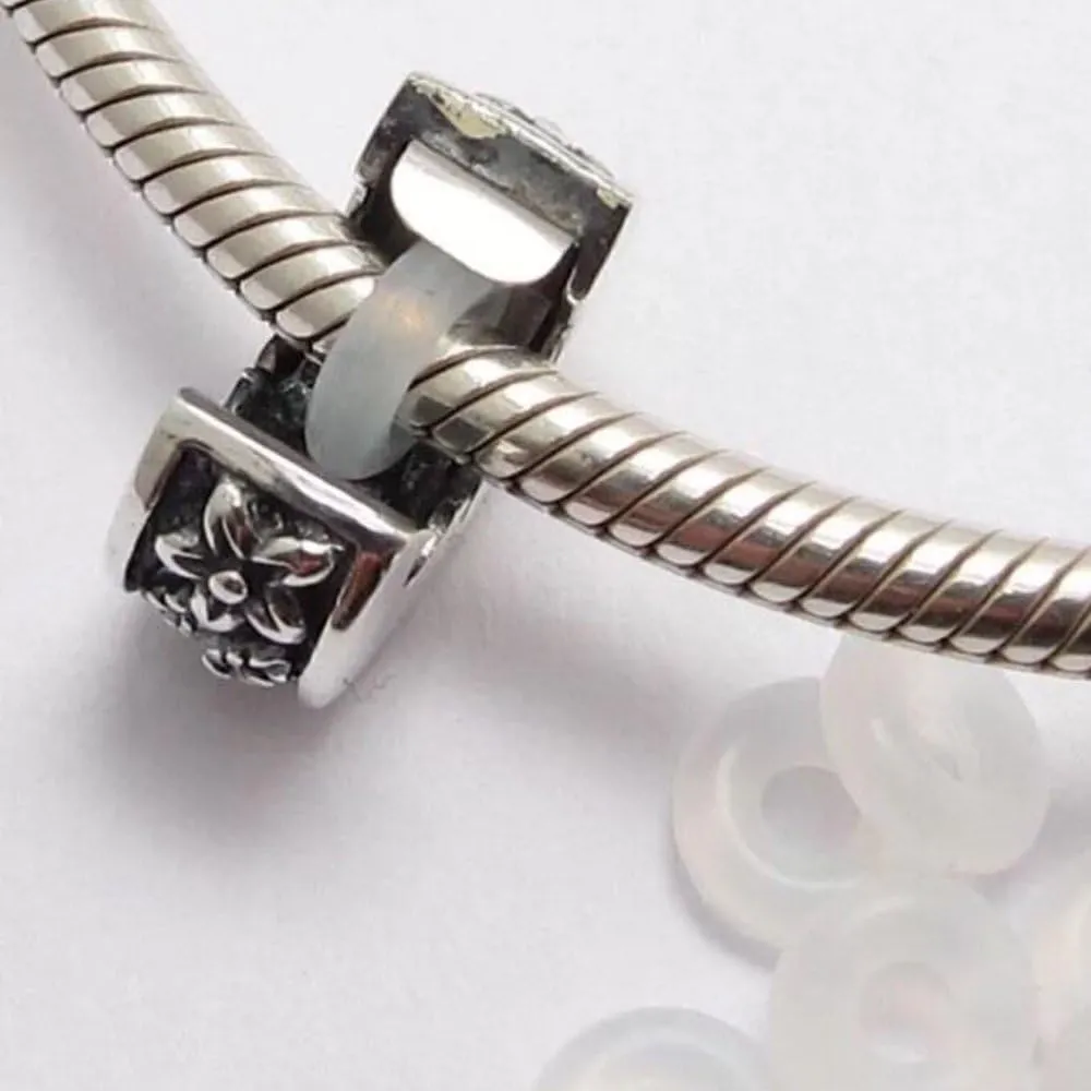RUBYCA Clip Lock Clasps Beads w/Silicone O-Ring Stopper fit European Charm Bracelet (20pcs Silver)
