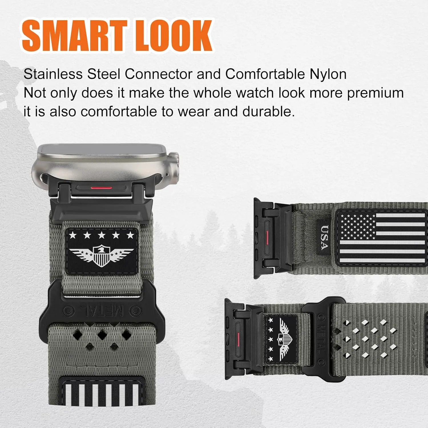 Rugged Nylon Band for Apple Watch Ultra 2 Bands for Men 49mm 46mm 45mm 44mm 42mm,Breathable Stars-Stripes Flag Wristband Workout Athletic Strap for iWatch Bands Ultra Series 10 9 8 7 6 5 4 3 SE/Ultra2
