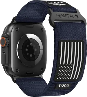 Rugged Nylon for Apple Watch Ultra 2 Band 49mm iWatch Bands 46mm 45mm 44mm 42mm Men,Soft Woven Adjustable Stars-Stripes Flag Wristbands Strap for Apple Watch Ultra Series 10/9/8/7/6/5/4/3/SE/Ultra2