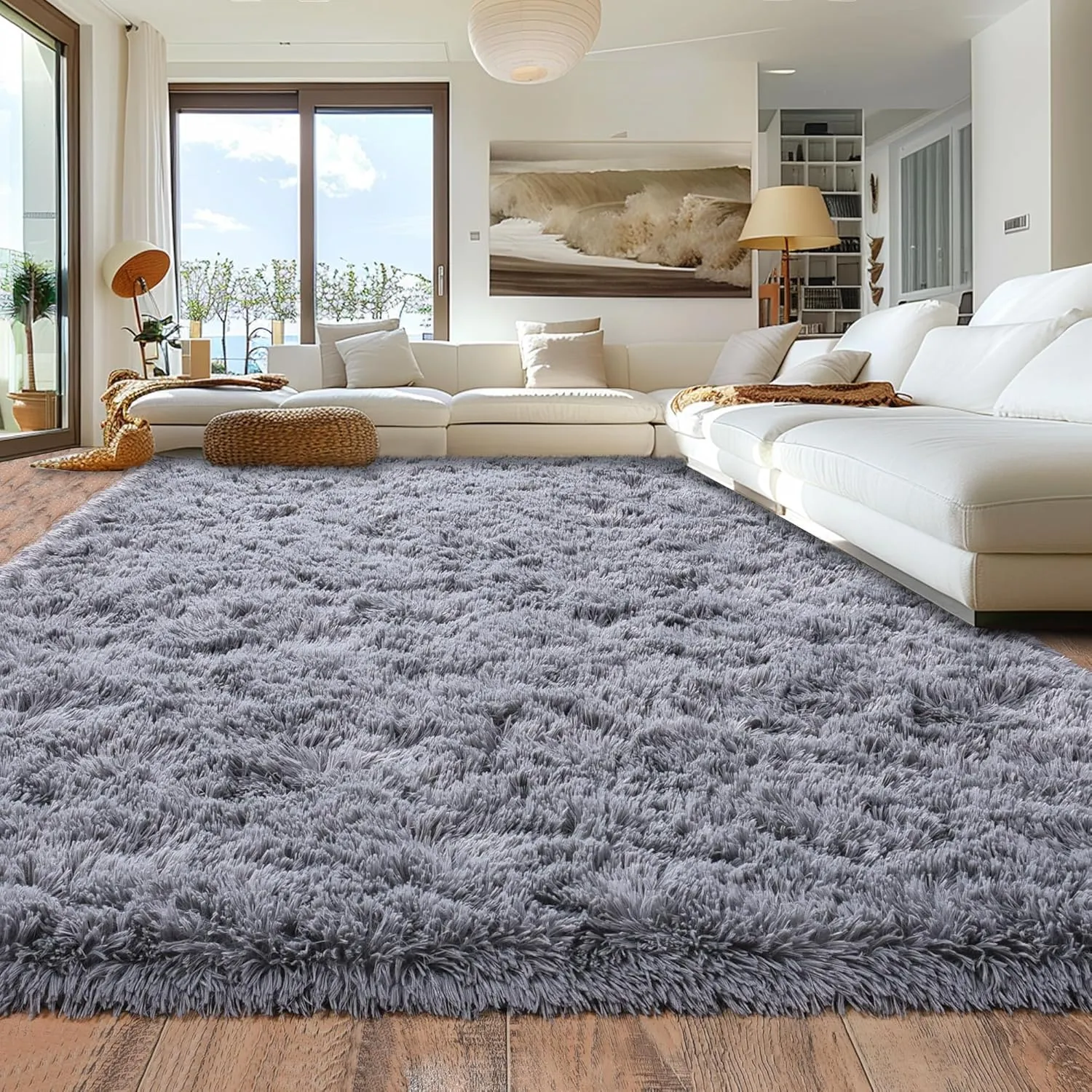 Rugs for Living Room, Area Rug 6x9 Fluffy Rug Carpet, Soft Shaggy Modern Floor Rug for Kids Boys Girls Bedroom, Plush Fuzzy Dorm Rug for Home Decor Aesthetic, Grey