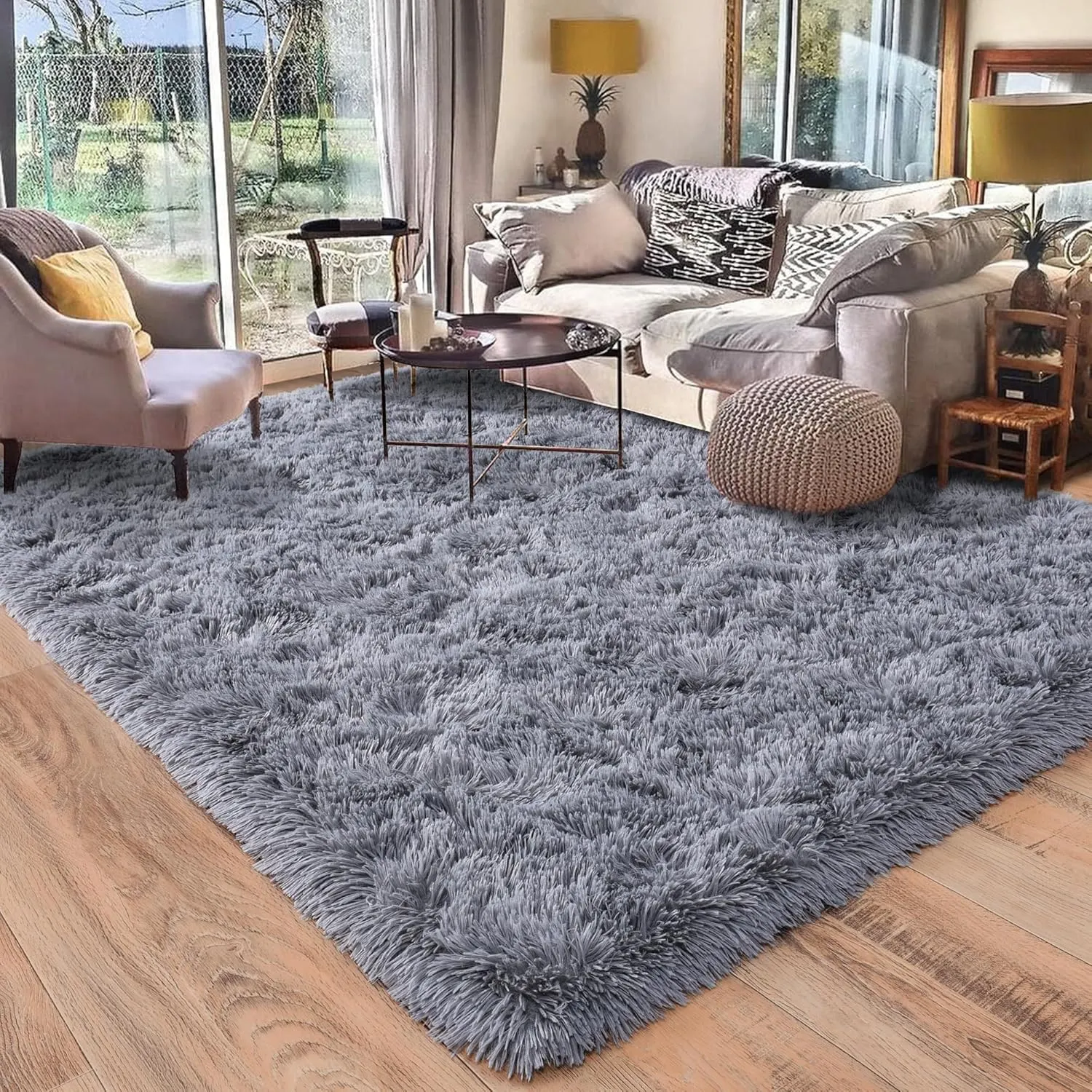 Rugs for Living Room, Area Rug 6x9 Fluffy Rug Carpet, Soft Shaggy Modern Floor Rug for Kids Boys Girls Bedroom, Plush Fuzzy Dorm Rug for Home Decor Aesthetic, Grey