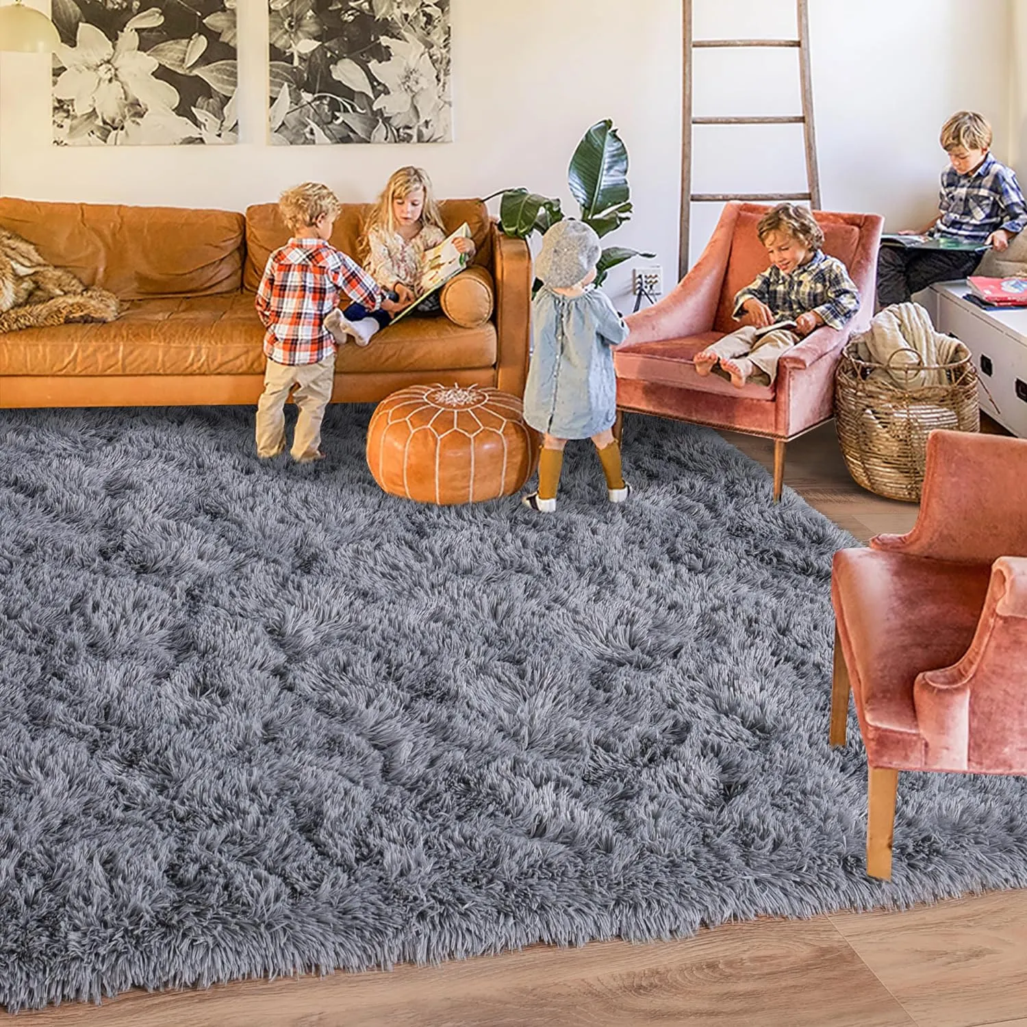 Rugs for Living Room, Area Rug 6x9 Fluffy Rug Carpet, Soft Shaggy Modern Floor Rug for Kids Boys Girls Bedroom, Plush Fuzzy Dorm Rug for Home Decor Aesthetic, Grey