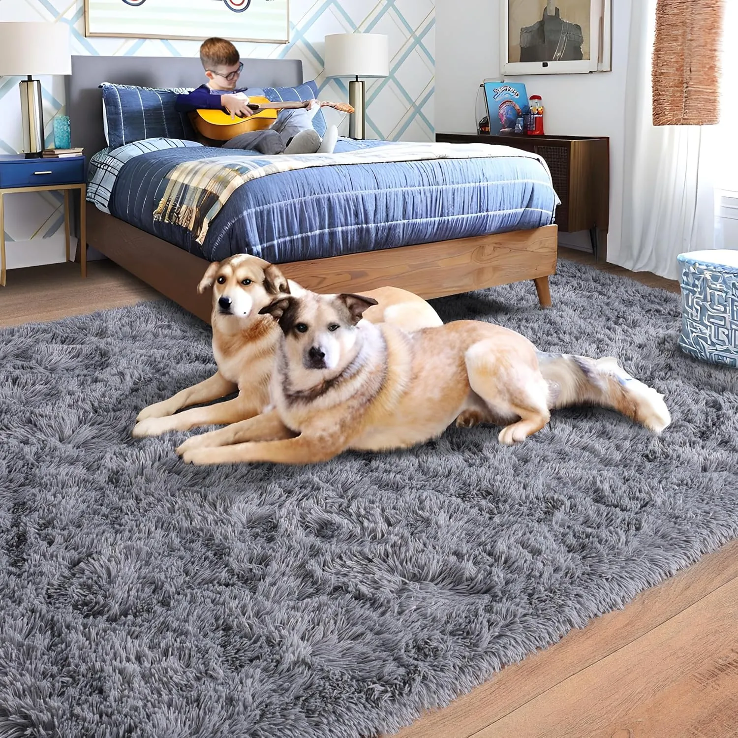 Rugs for Living Room, Area Rug 6x9 Fluffy Rug Carpet, Soft Shaggy Modern Floor Rug for Kids Boys Girls Bedroom, Plush Fuzzy Dorm Rug for Home Decor Aesthetic, Grey
