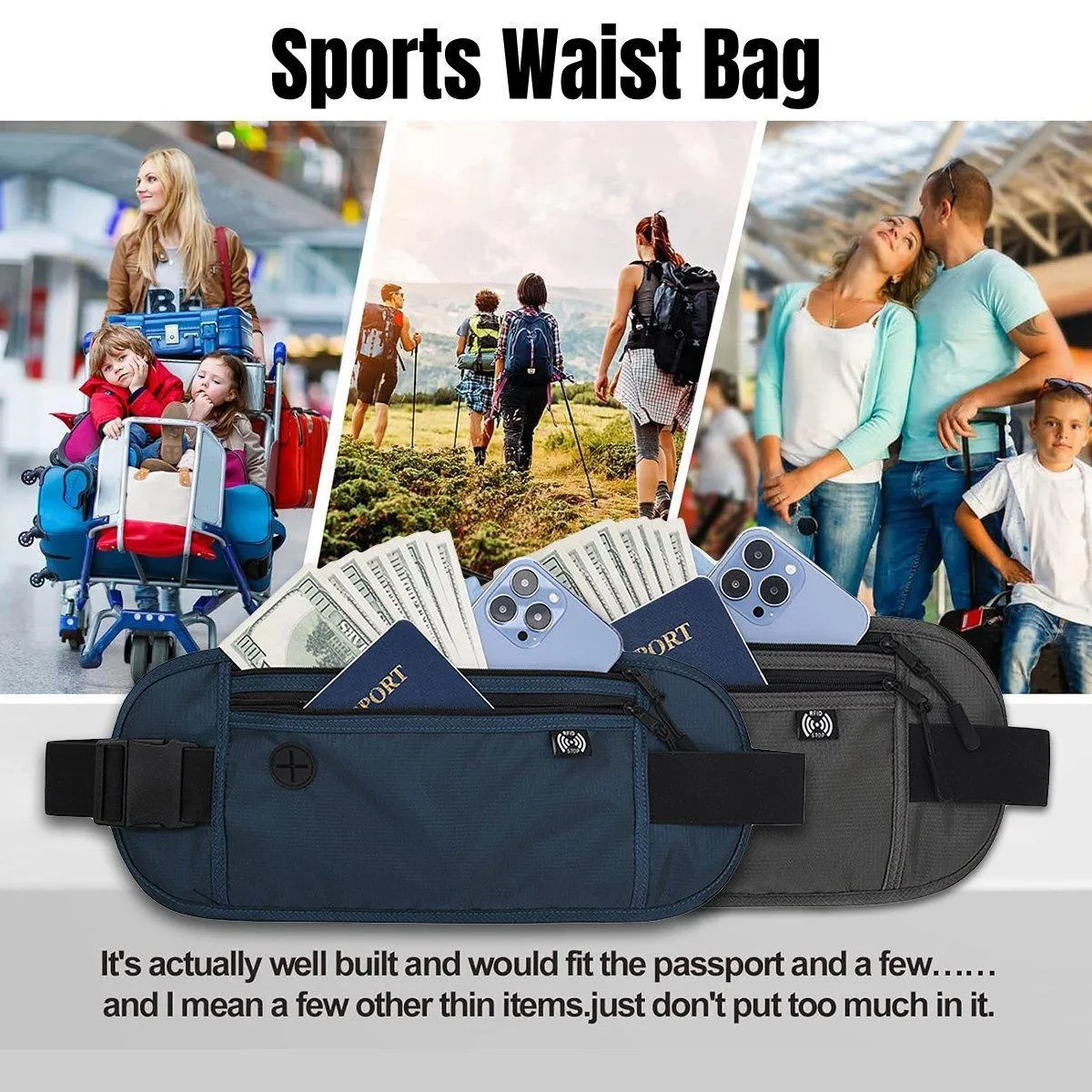 Running Hiking Sport Bum Bag Travel Phone Money Fanny Pack Waist Belt Zip Pouch
