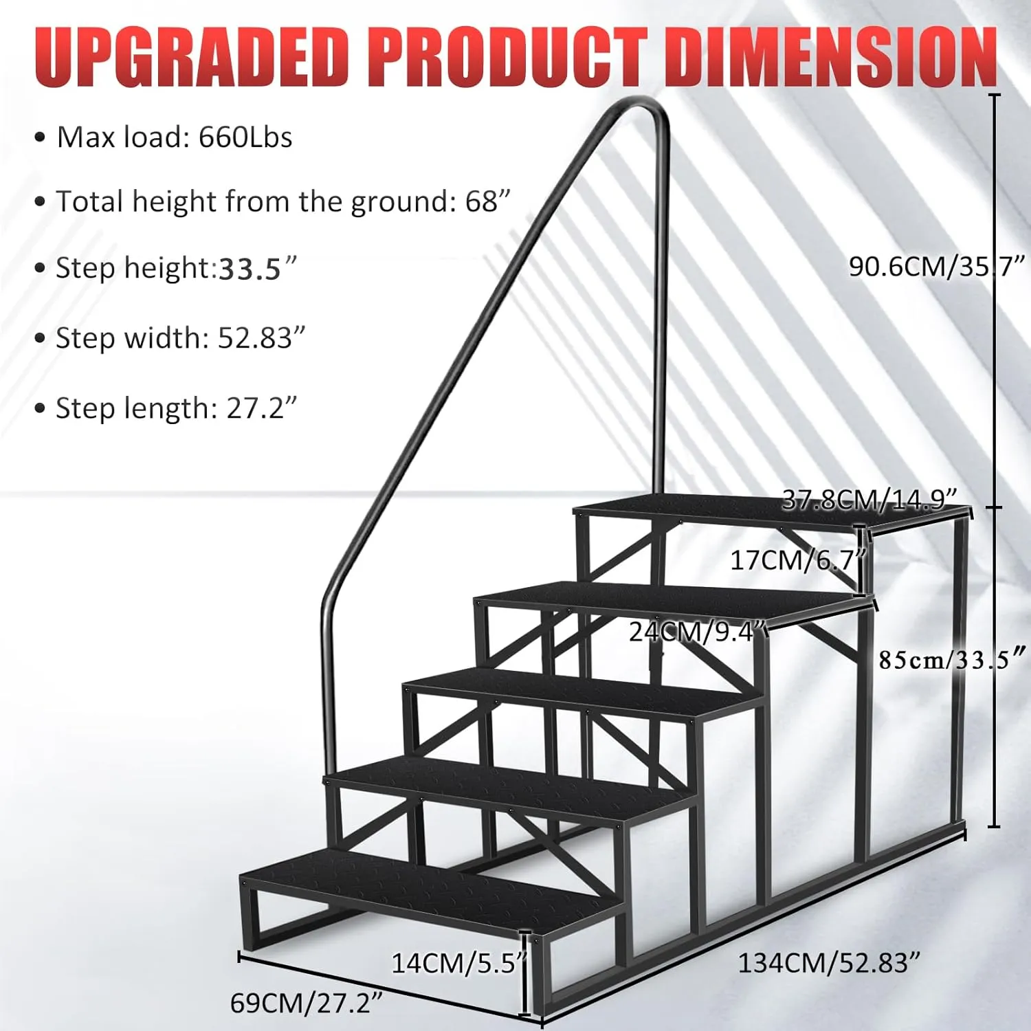 RV Steps with Handrail｜5 Step RV Steps｜Update 3.0 Outdoor Mobile Home Stairs with Anti-Slip Pedals｜RV Ladders for Travel Trailers｜Heavy Duty Camper Steps for Camper, Porch, Spa