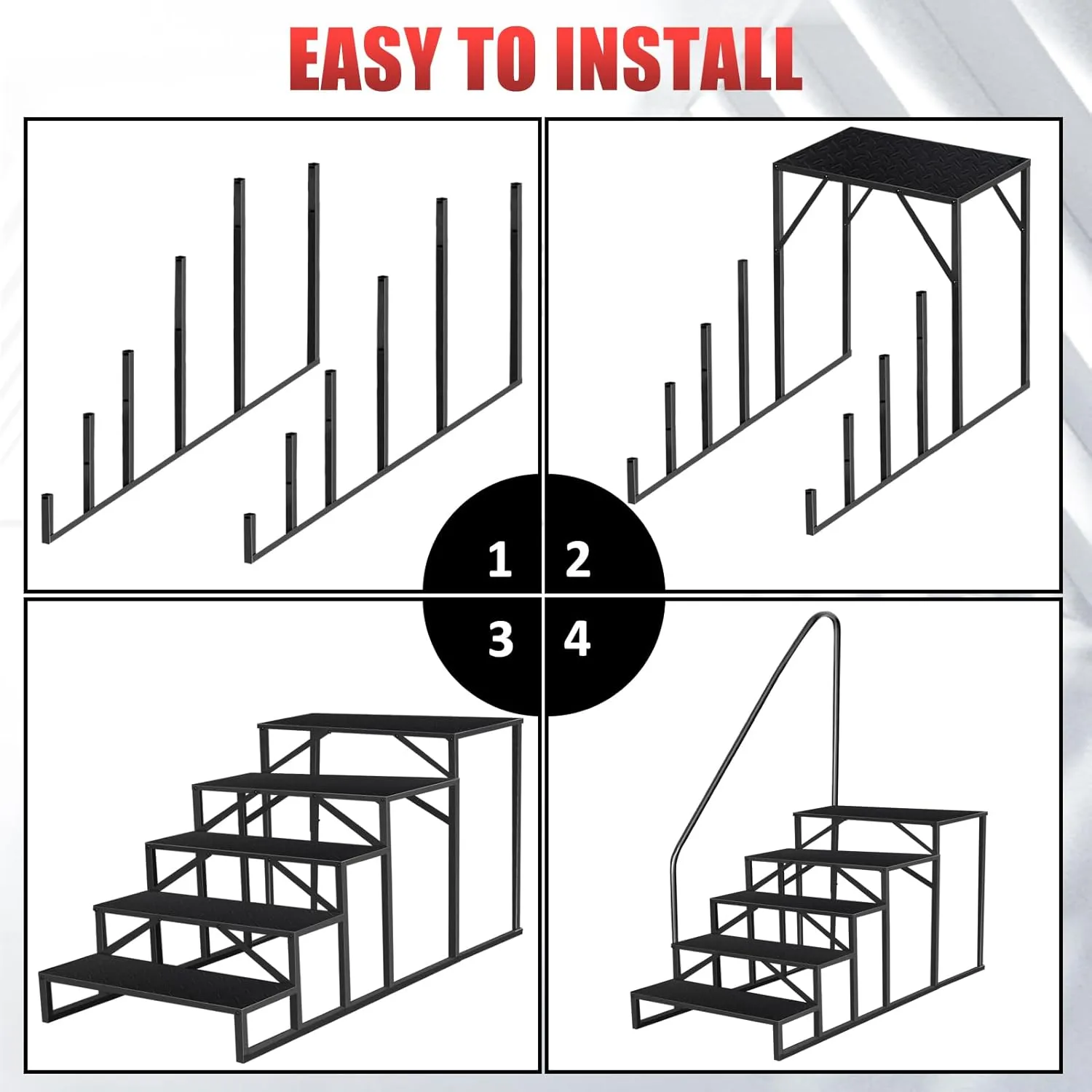 RV Steps with Handrail｜5 Step RV Steps｜Update 3.0 Outdoor Mobile Home Stairs with Anti-Slip Pedals｜RV Ladders for Travel Trailers｜Heavy Duty Camper Steps for Camper, Porch, Spa