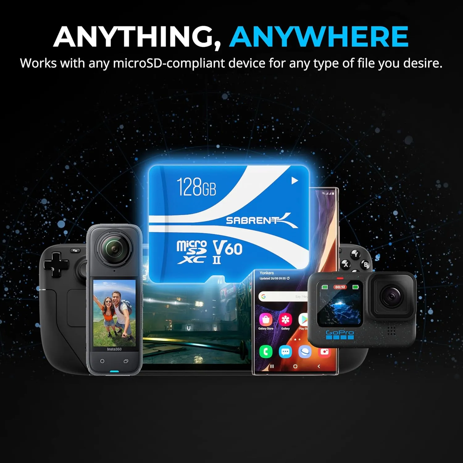 SABRENT Rocket V60 microSDXC Memory Card | 128GB, V60 Specification, 8K Video, A1, UHS-II Compatible (SD-MT60-128GB)