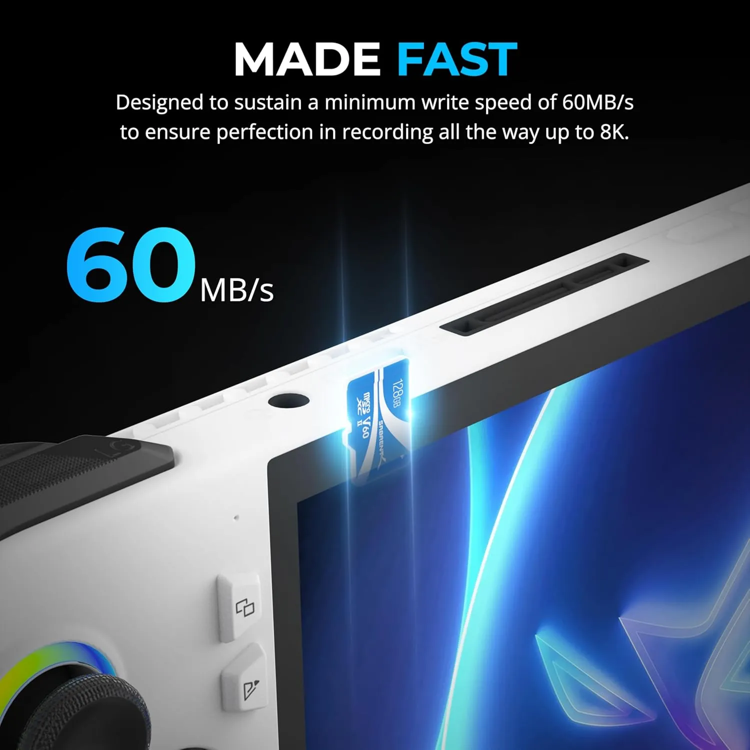 SABRENT Rocket V60 microSDXC Memory Card | 128GB, V60 Specification, 8K Video, A1, UHS-II Compatible (SD-MT60-128GB)