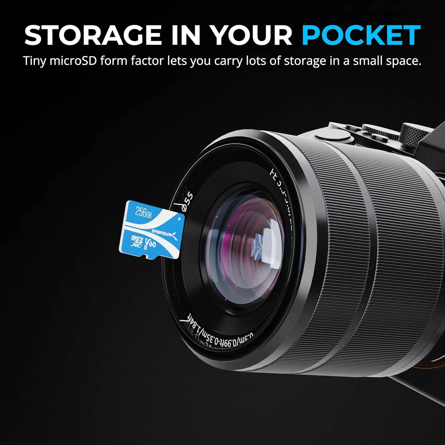 SABRENT Rocket V60 microSDXC Memory Card | 256GB, V60 Specification, 8K Video, A1, UHS-II Compatible (SD-MT60-256GB)