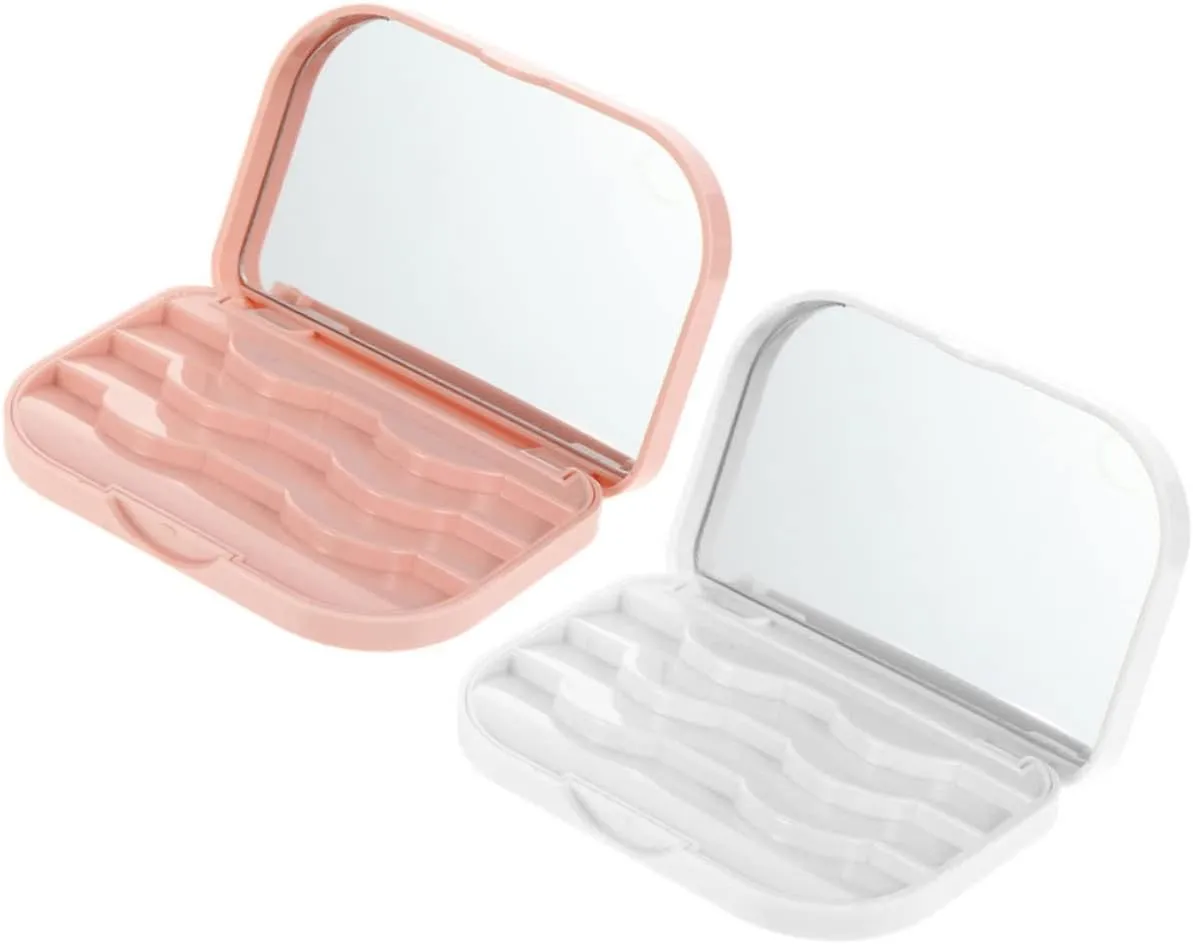 SAFIGLE 2pcs Eyelash Storage Box with Mirror Reusable Case for Artificial Eyelashes for Travel and Daily Use Friends and Family