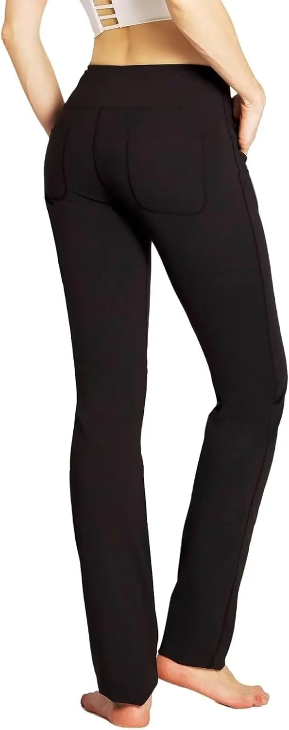 Safort Women's Yoga Pants Straight Leg Yoga Dress Pants 28"/30"/32"/34" Long Tall Inseam Stretch Slacks Pocket for Workout