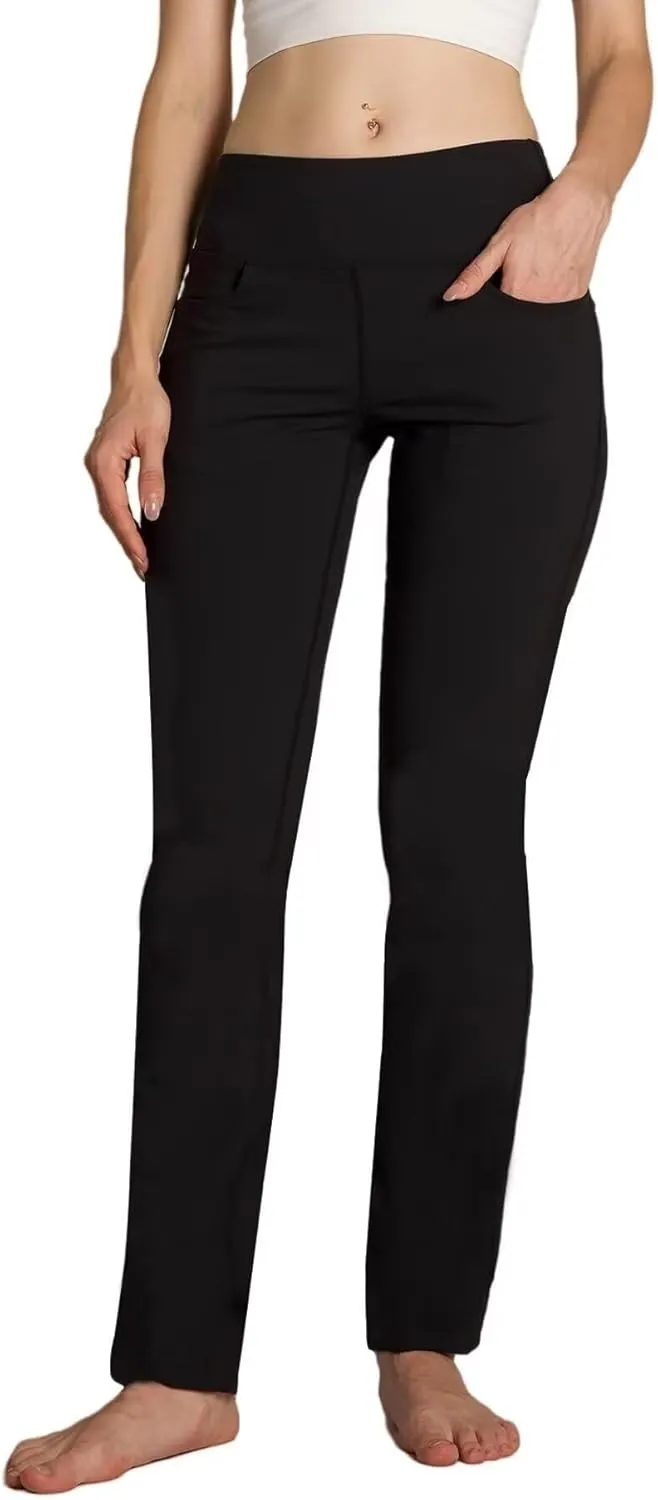 Safort Women's Yoga Pants Straight Leg Yoga Dress Pants 28"/30"/32"/34" Long Tall Inseam Stretch Slacks Pocket for Workout