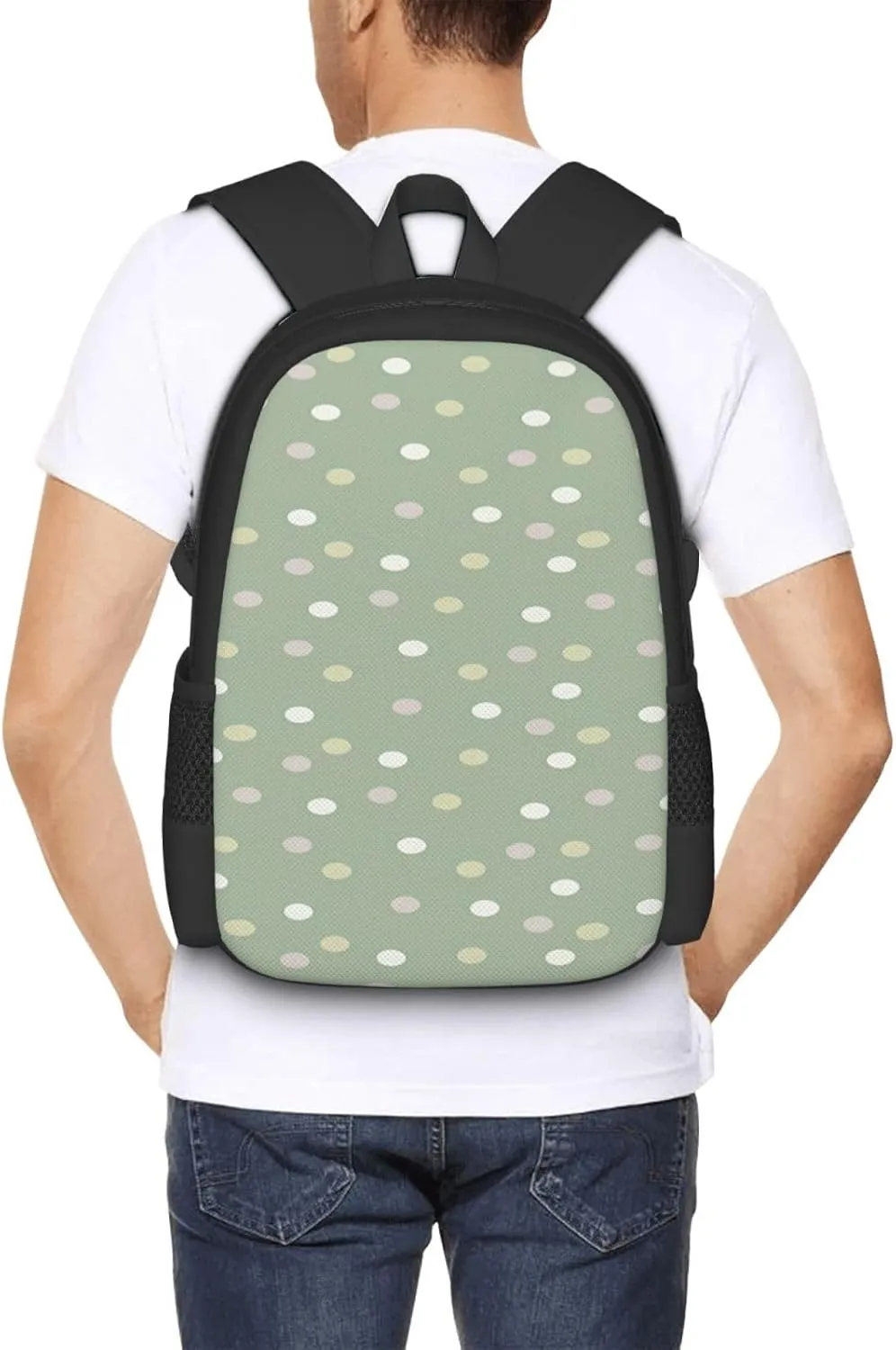 Sage Polka Dots Backpack Minimalist Large Capacity Backpack 16.5 inch Leisure Travel Daypack