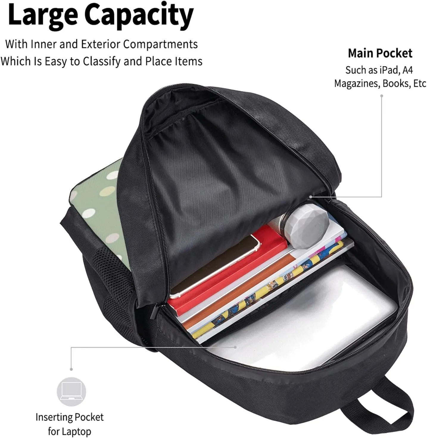 Sage Polka Dots Backpack Minimalist Large Capacity Backpack 16.5 inch Leisure Travel Daypack