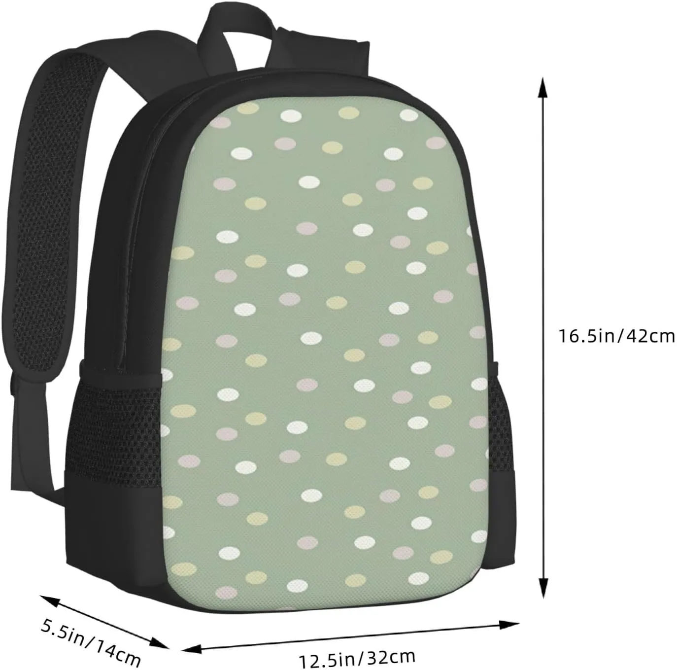 Sage Polka Dots Backpack Minimalist Large Capacity Backpack 16.5 inch Leisure Travel Daypack
