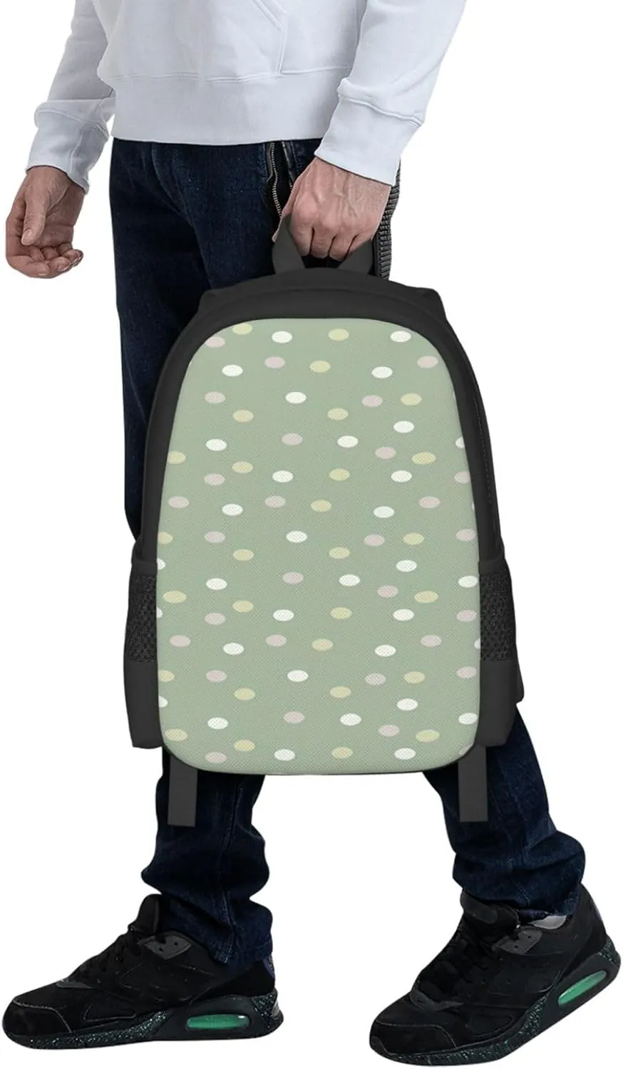Sage Polka Dots Backpack Minimalist Large Capacity Backpack 16.5 inch Leisure Travel Daypack