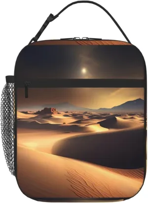 Sahara Desert Unisex With Detachable Portable Webbed Insulated Lunch Bag For Work Travel Camping, Black
