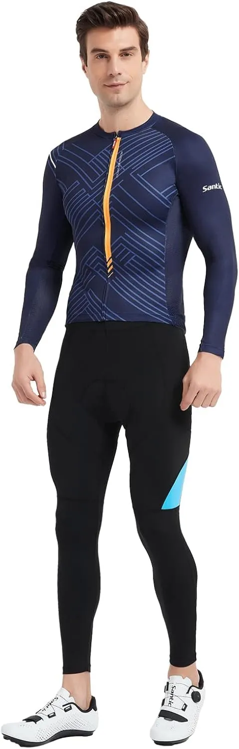 Santic Cycling Jersey Men's Long Sleeve Bike Reflective Full Zip Bicycle Shirts with Pockets