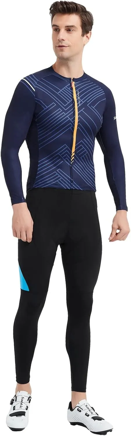 Santic Cycling Jersey Men's Long Sleeve Bike Reflective Full Zip Bicycle Shirts with Pockets