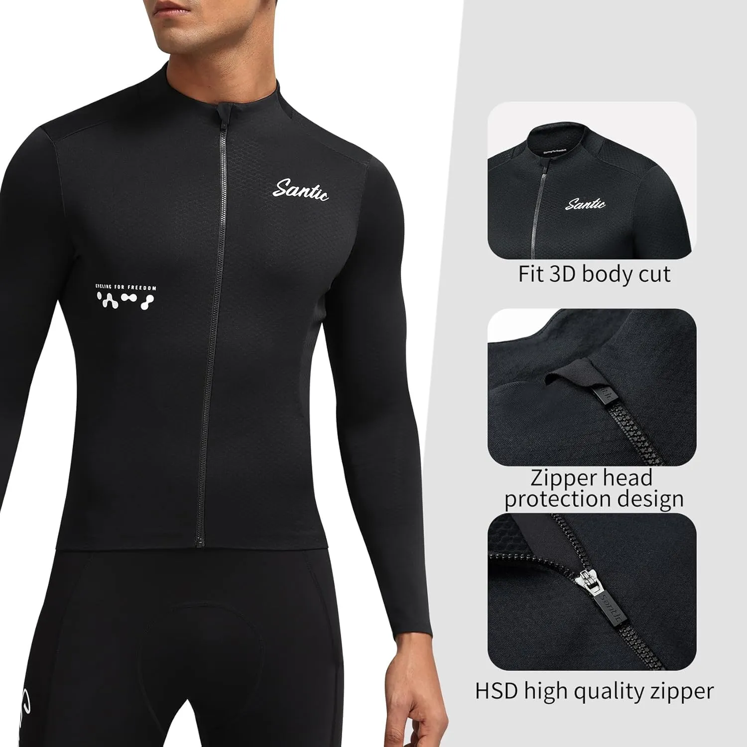 Santic Men's Cycling Jersey Winter Thermal Pro Long Sleeve Fleece Cycling Jacket with 3 Pockets