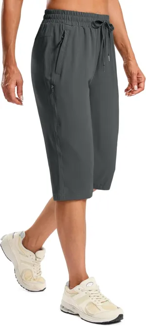 SANTINY Women's 15" Long Shorts with Pockets Below The Knee Length Hiking Cargo Capris Lightweight Quick Dry Bermuda Shorts