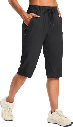 SANTINY Women's 15" Long Shorts with Pockets Below The Knee Length Hiking Cargo Capris Lightweight Quick Dry Bermuda Shorts