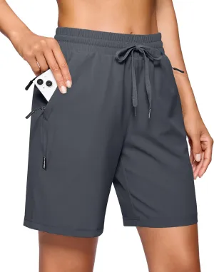 SANTINY Women's 7''/ 9'' Hiking Shorts with 3 Zipper Pockets Lightweight Quick Dry Long Athletic Golf Shorts for Women Casual
