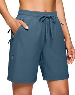 SANTINY Women's 7''/ 9'' Hiking Shorts with 3 Zipper Pockets Lightweight Quick Dry Long Athletic Golf Shorts for Women Casual