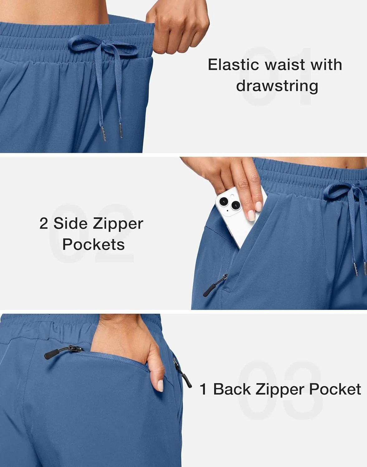 SANTINY Women's 7''/ 9'' Hiking Shorts with 3 Zipper Pockets Lightweight Quick Dry Long Athletic Golf Shorts for Women Casual