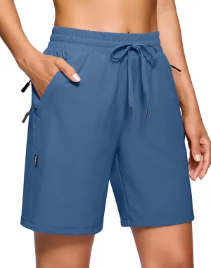 SANTINY Women's 7''/ 9'' Hiking Shorts with 3 Zipper Pockets Lightweight Quick Dry Long Athletic Golf Shorts for Women Casual