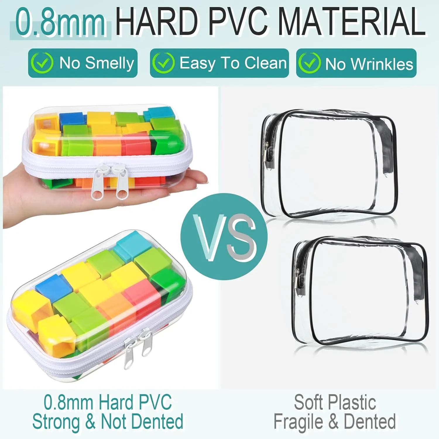 Sanwuta 6 Pcs Clear Hard Zipper Case Hard Plastic Zipper Pouches Makeup Bag Transparent Cases for Snacks Plastic Storage Organizer Portable Box for Travel