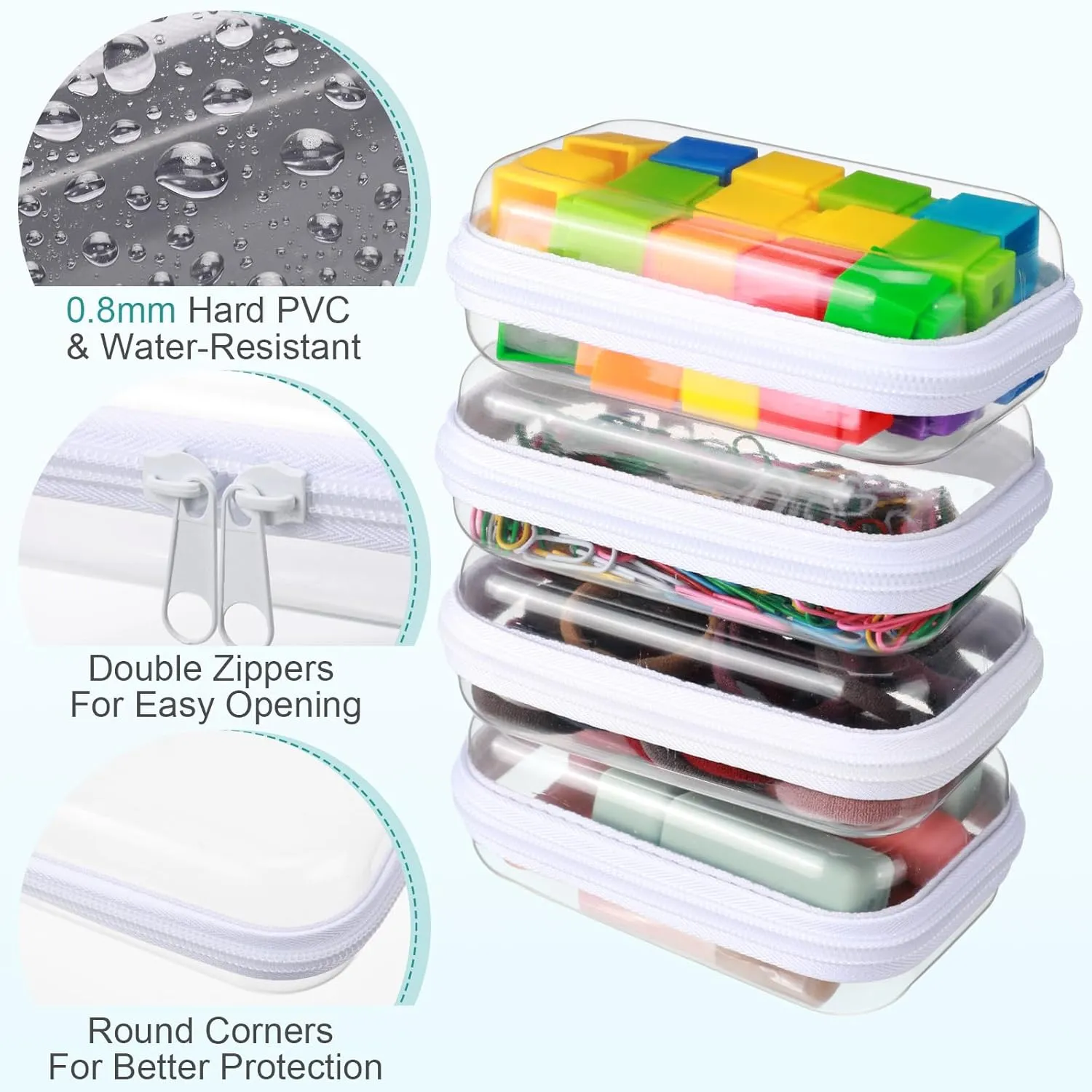 Sanwuta 6 Pcs Clear Hard Zipper Case Hard Plastic Zipper Pouches Makeup Bag Transparent Cases for Snacks Plastic Storage Organizer Portable Box for Travel
