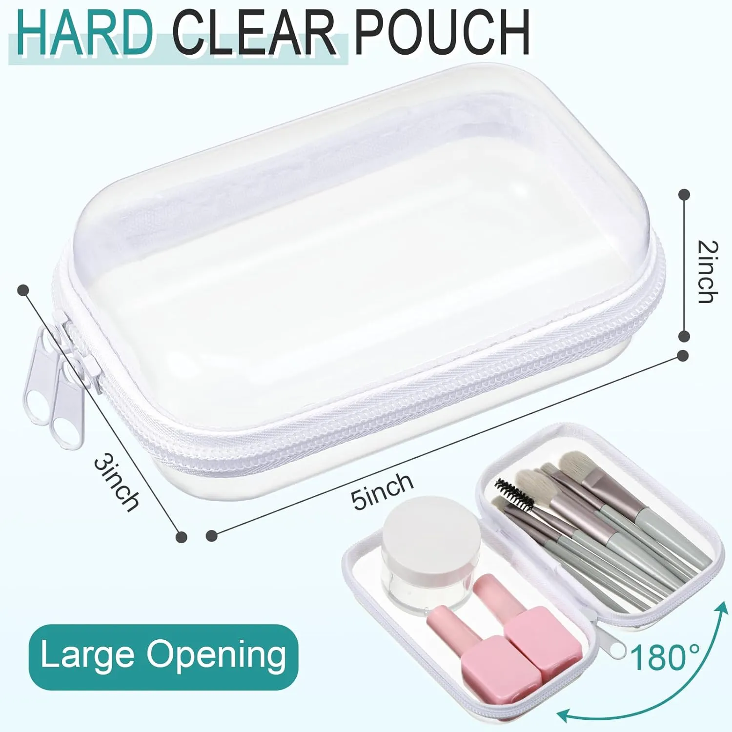 Sanwuta 6 Pcs Clear Hard Zipper Case Hard Plastic Zipper Pouches Makeup Bag Transparent Cases for Snacks Plastic Storage Organizer Portable Box for Travel