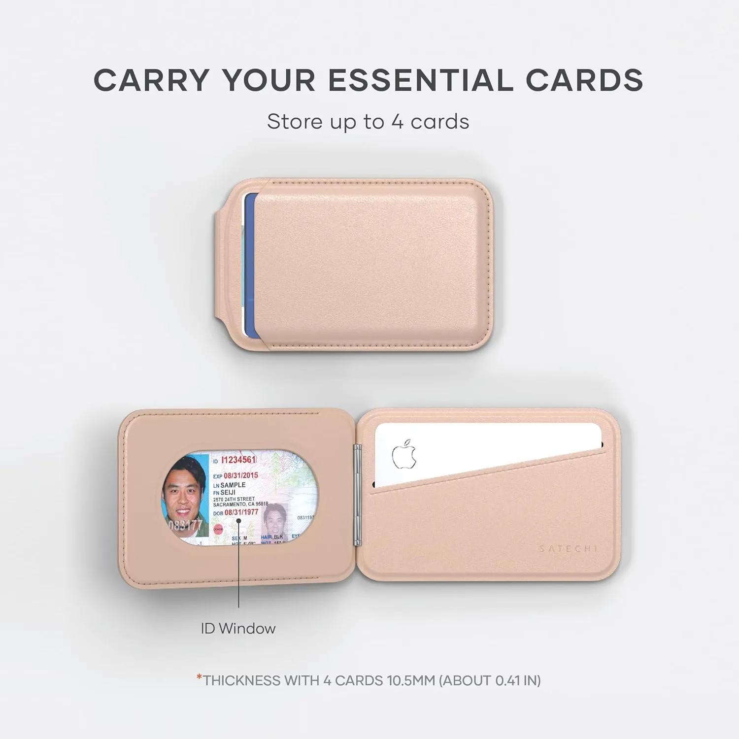 Satechi Magnetic Magsafe Wallet, Vegan-Leather Double Flap Stand Card Holder, 4 Slots with Front NFC Pass-Through, Adjustable Phone Attachment for iPhone 16/15/14/13/12, Travel Accessory