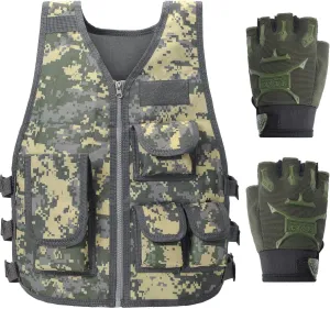 SATINIOR Tactical Vest Army Combat Vest Outdoor with Half Finger Fingerless Short Gloves Breathable