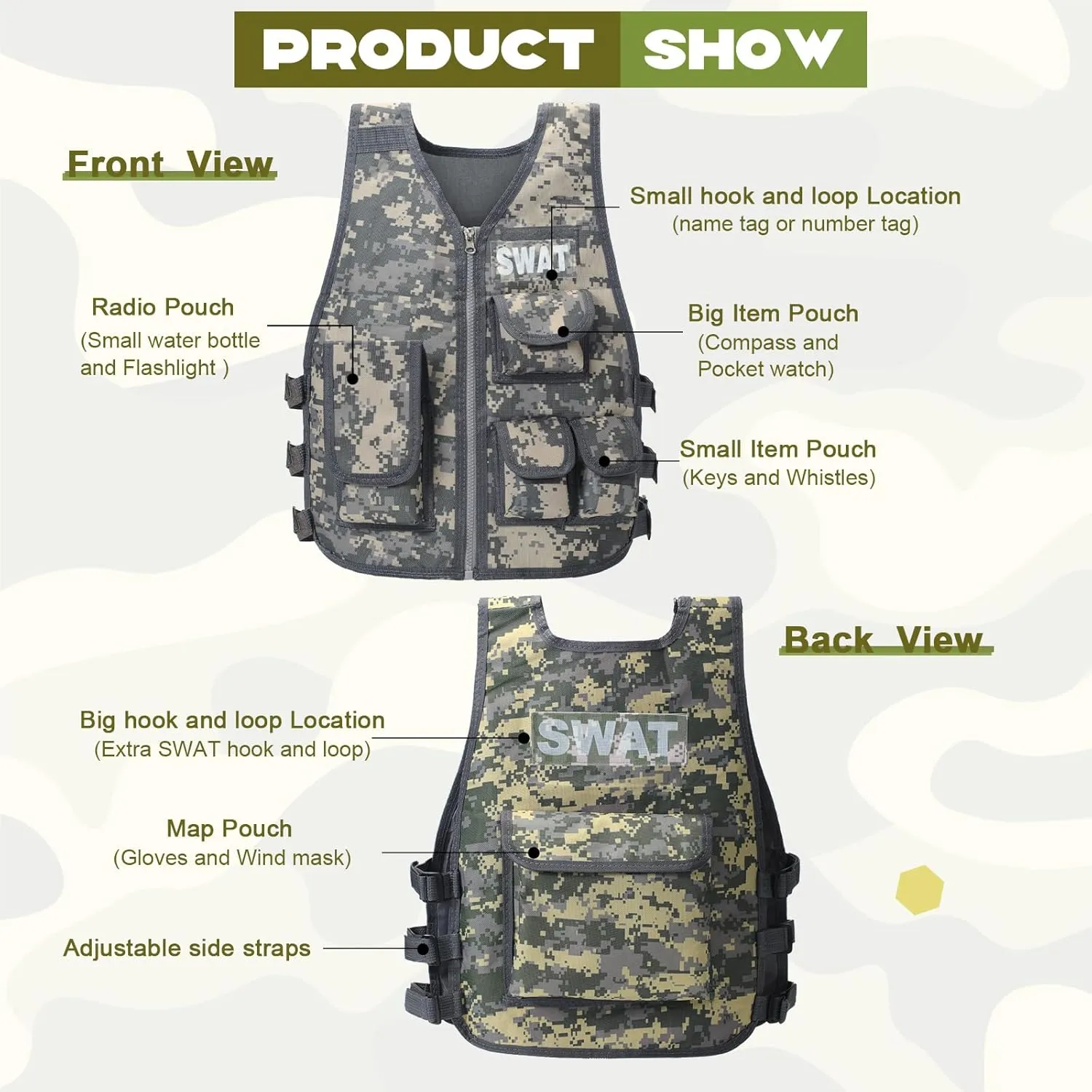 SATINIOR Tactical Vest Army Combat Vest Outdoor with Half Finger Fingerless Short Gloves Breathable