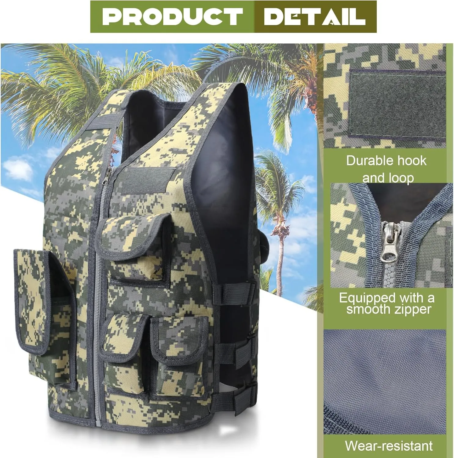 SATINIOR Tactical Vest Army Combat Vest Outdoor with Half Finger Fingerless Short Gloves Breathable